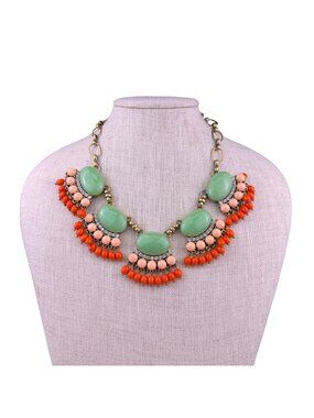 J. Crew Womens Multicolor Glass Statement Necklace Chain Vintage Design